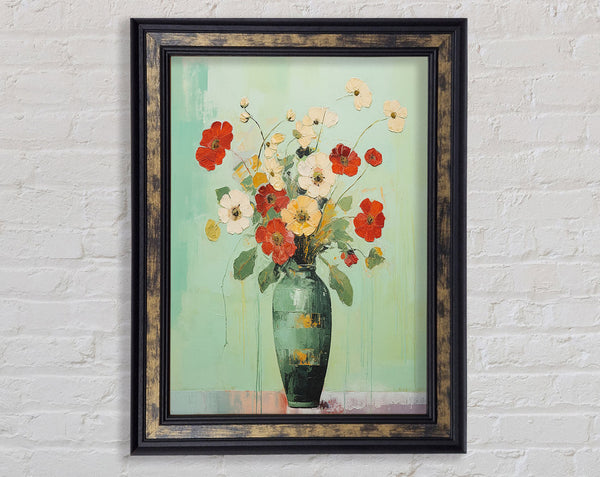 Flowers In A Green Vase Framed Print