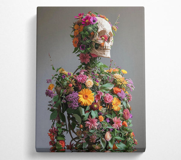  A Canvas Print of Flowers On A Skeleton Canvas Wall Art