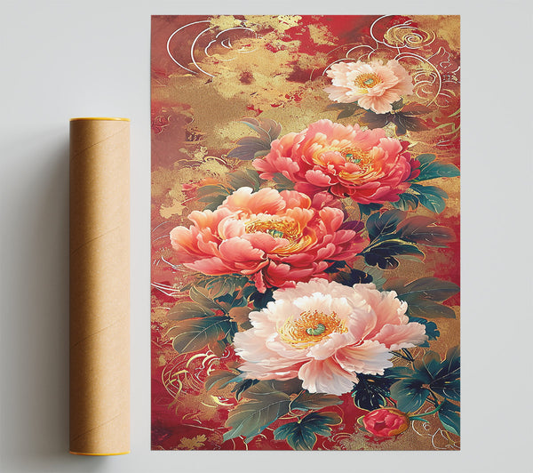 Flowers Red And Gold Poster