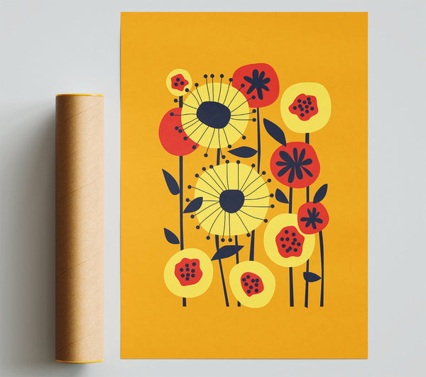 Flowers Yellow And Orange Boho Poster