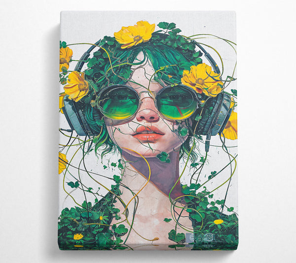 A Canvas Print of Foilage Woman Headphones Canvas Print