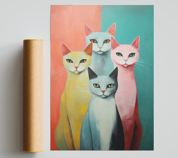 Four Cats Standing Poster