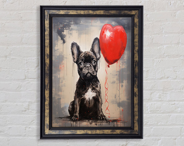 French Bulldog Heart Balloon Framed Print