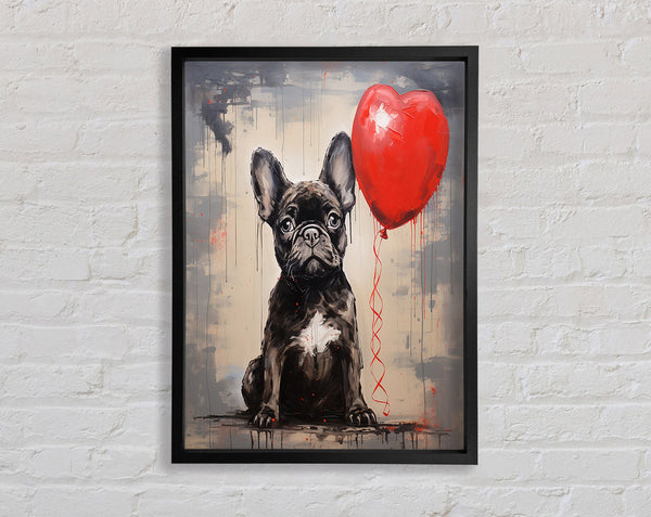 French Bulldog Heart Balloon Framed Print