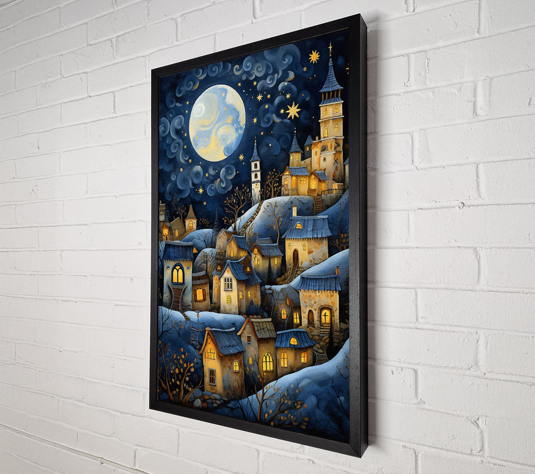  A Canvas Print of Full Moon Town Canvas Wall Art