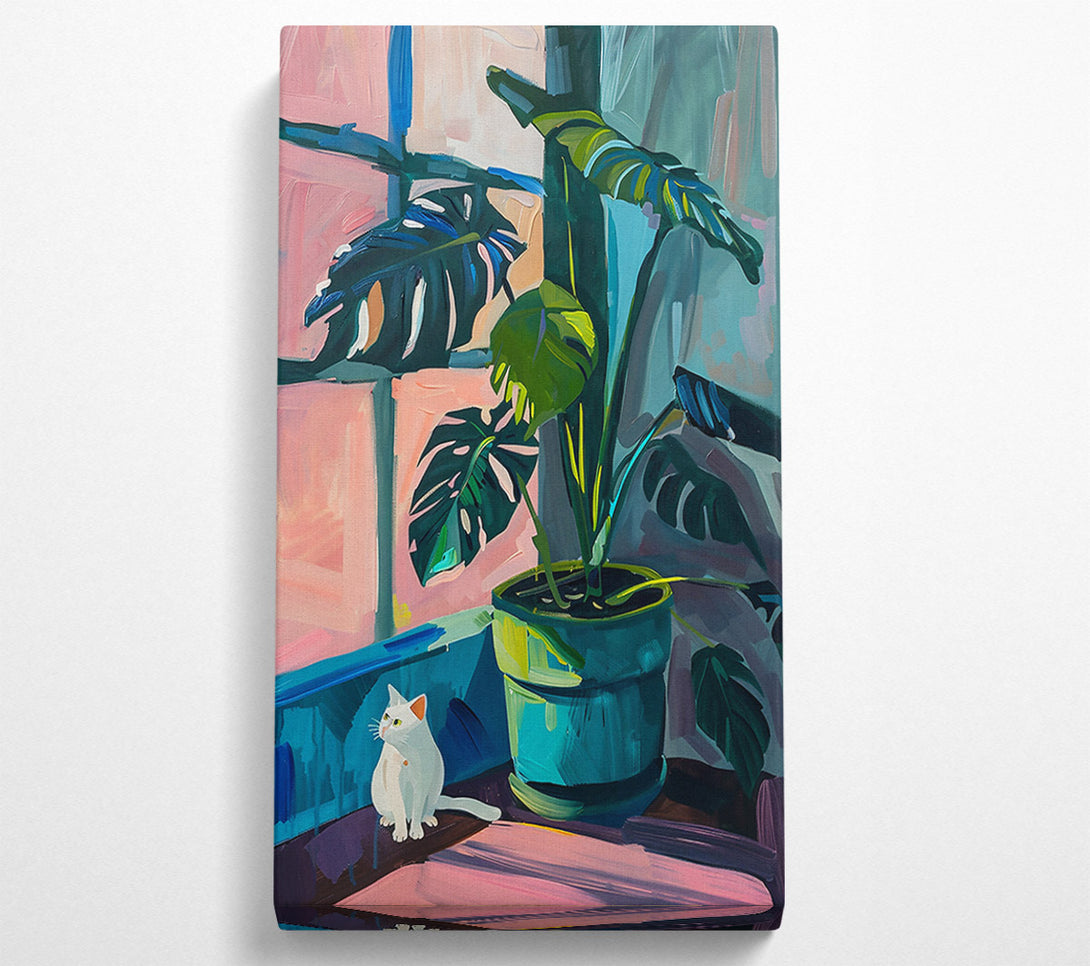  A Canvas Print of Teal Leaf & Kitty Canvas Art