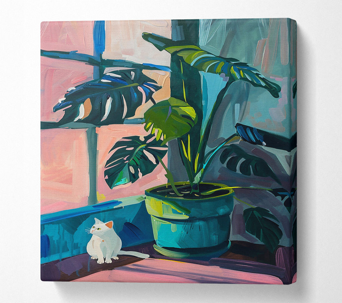  A Canvas Print of Teal Leaf & Kitty Canvas Art