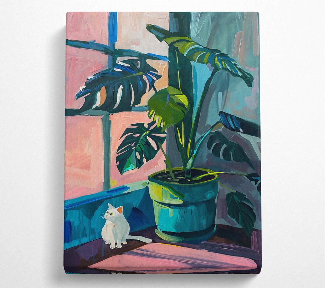  A Canvas Print of Teal Leaf & Kitty Canvas Art