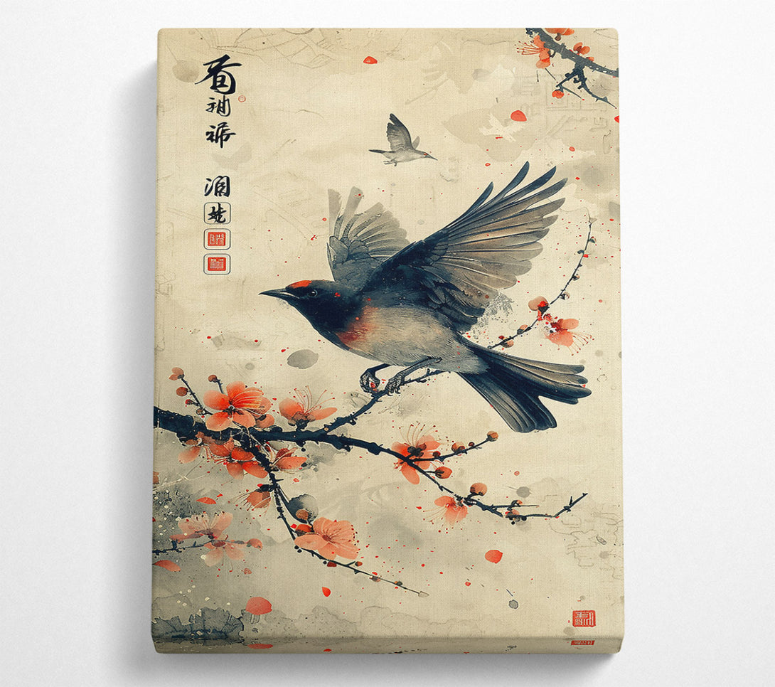  A Canvas Print of Crimson Bird In Bloom Canvas Art