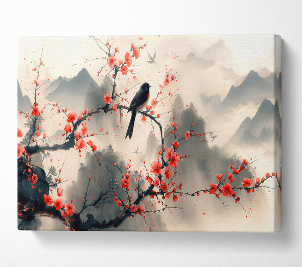  A Canvas Print of Crimson Blossom Solitude Canvas Art