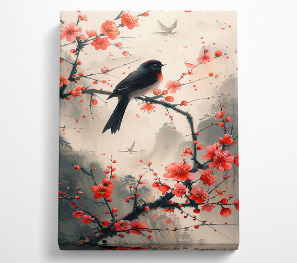 A Canvas Print of Crimson Bird In Bloom Canvas Art