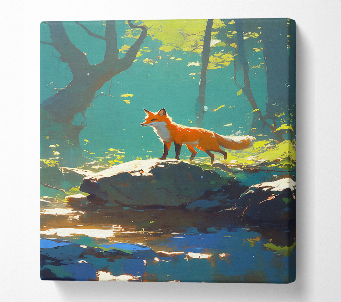 A Canvas Print of Orange Fox By The Stream Canvas Art