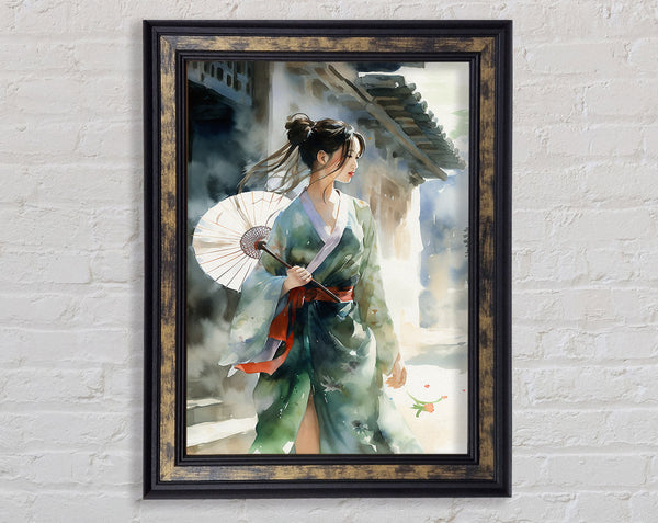 Geisha Girl Watercolour Framed Print