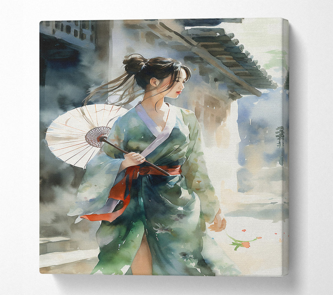  A Canvas Print of Geisha Girl Watercolour Canvas Art