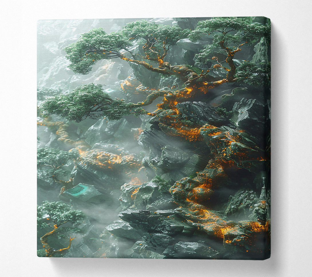  A Canvas Print of Emerald Cliffside Bloom Canvas Print