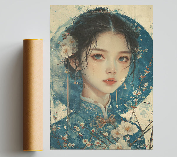 Geisha Woman Blue Print