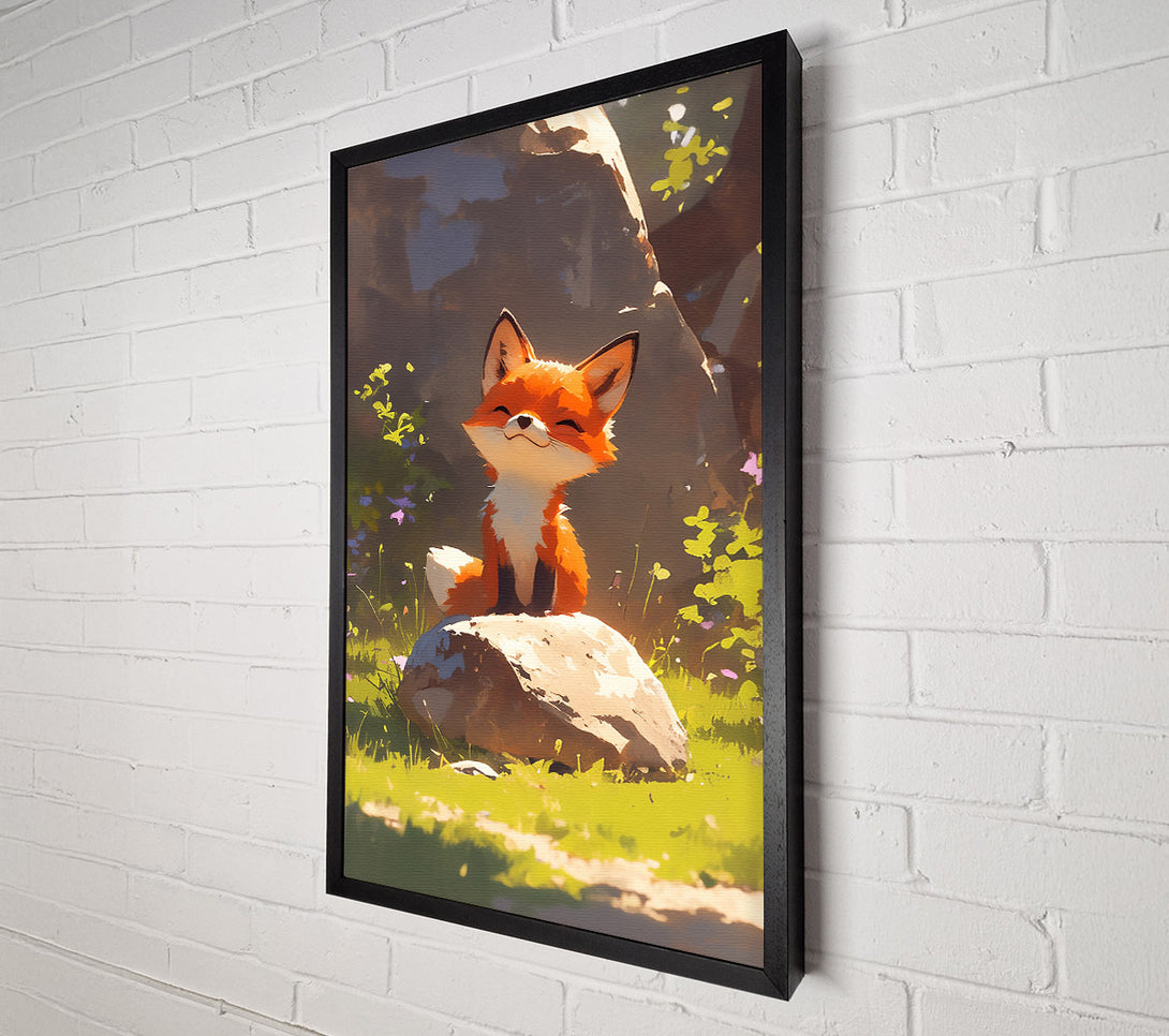  A Canvas Print of Orange Fox On Rock Canvas Print