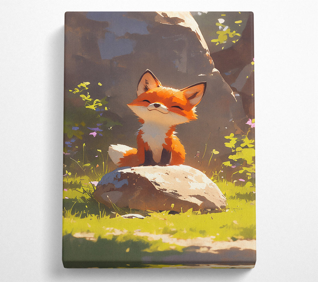  A Canvas Print of Orange Fox On Rock Canvas Print