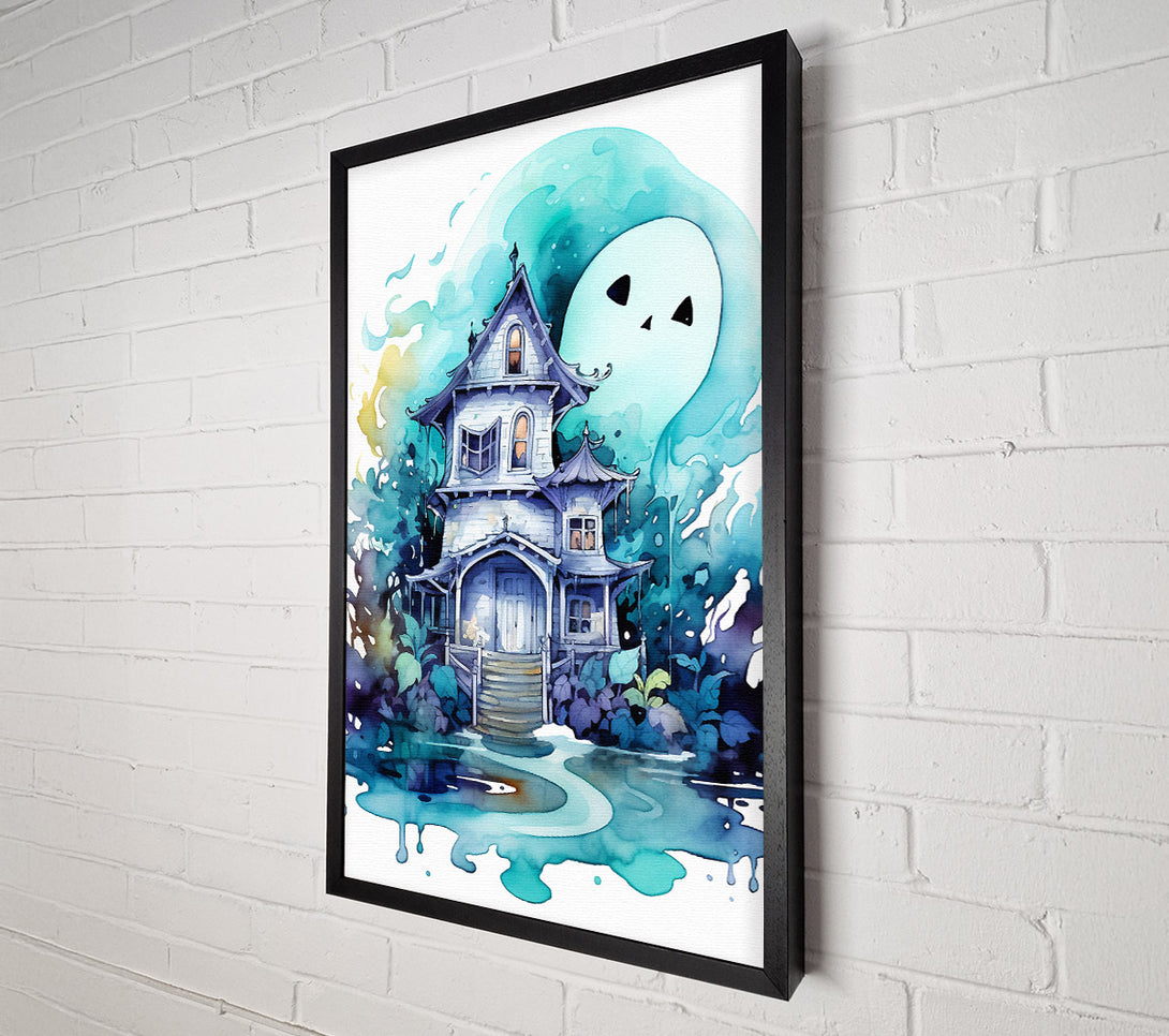  A Canvas Print of Ghost House Watercolour Canvas Art
