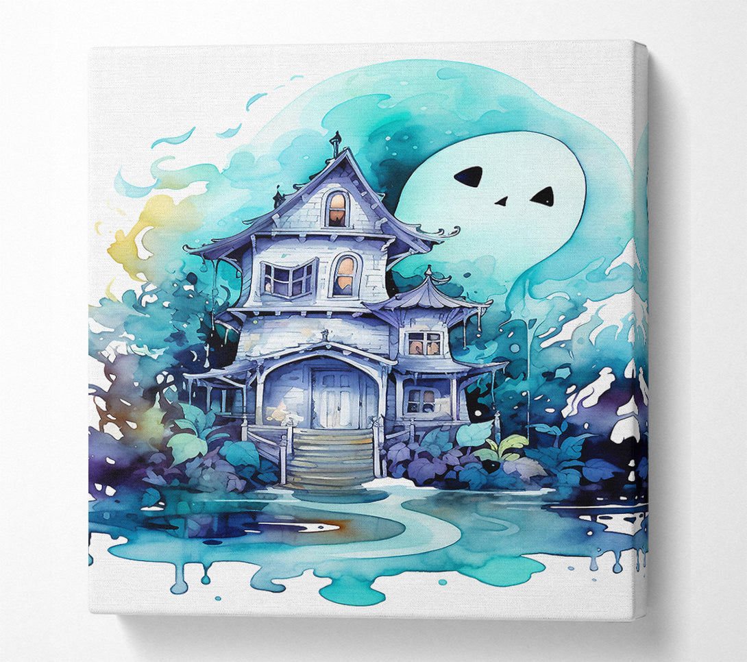  A Canvas Print of Ghost House Watercolour Canvas Art