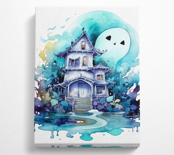  A Canvas Print of Ghost House Watercolour Canvas Art