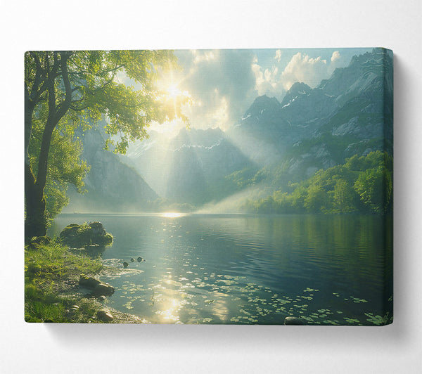  A Canvas Print of Golden Light On Teal Water Canvas Wall Art