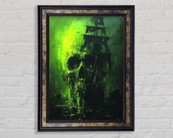 Ghostship Skull Green Framed Print
