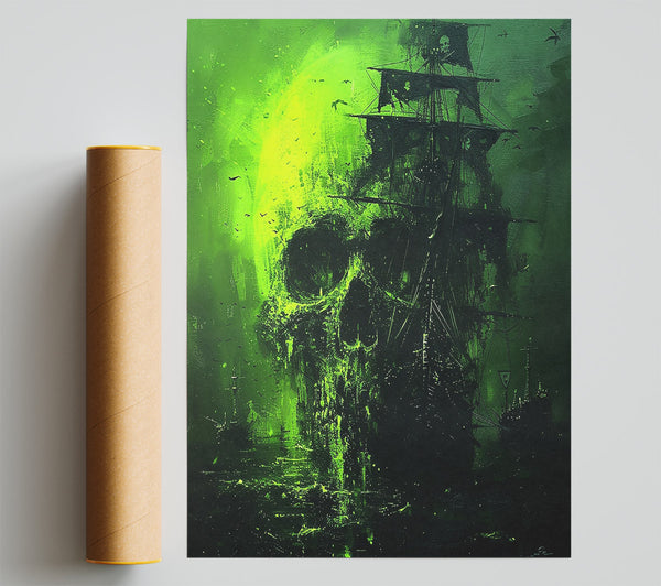 Ghostship Skull Green Poster