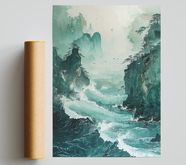Teal Mountain Surge Poster