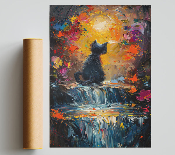 Yellow Dreamscape Waterfall Poster