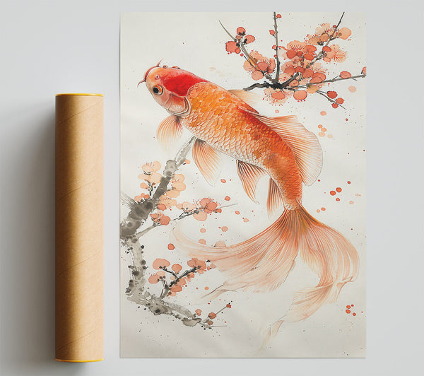 Orange Koi And Blossoms Print