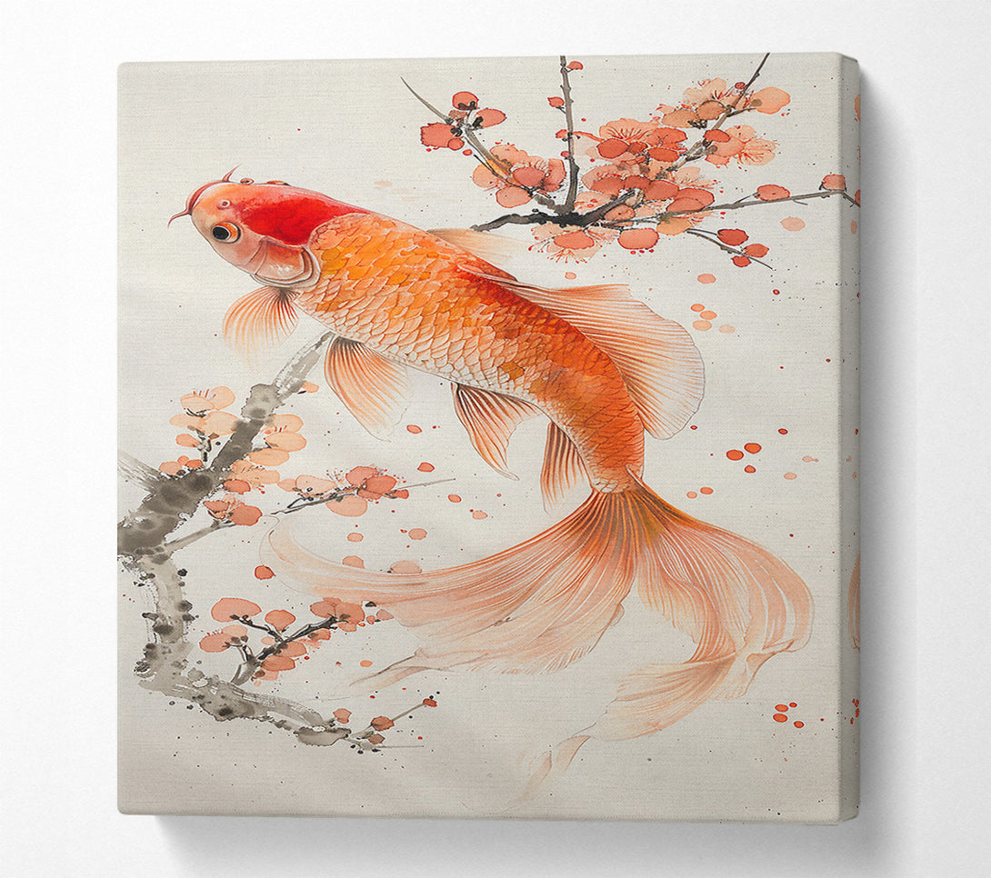  A Canvas Print of Orange Koi And Blossoms Canvas Art