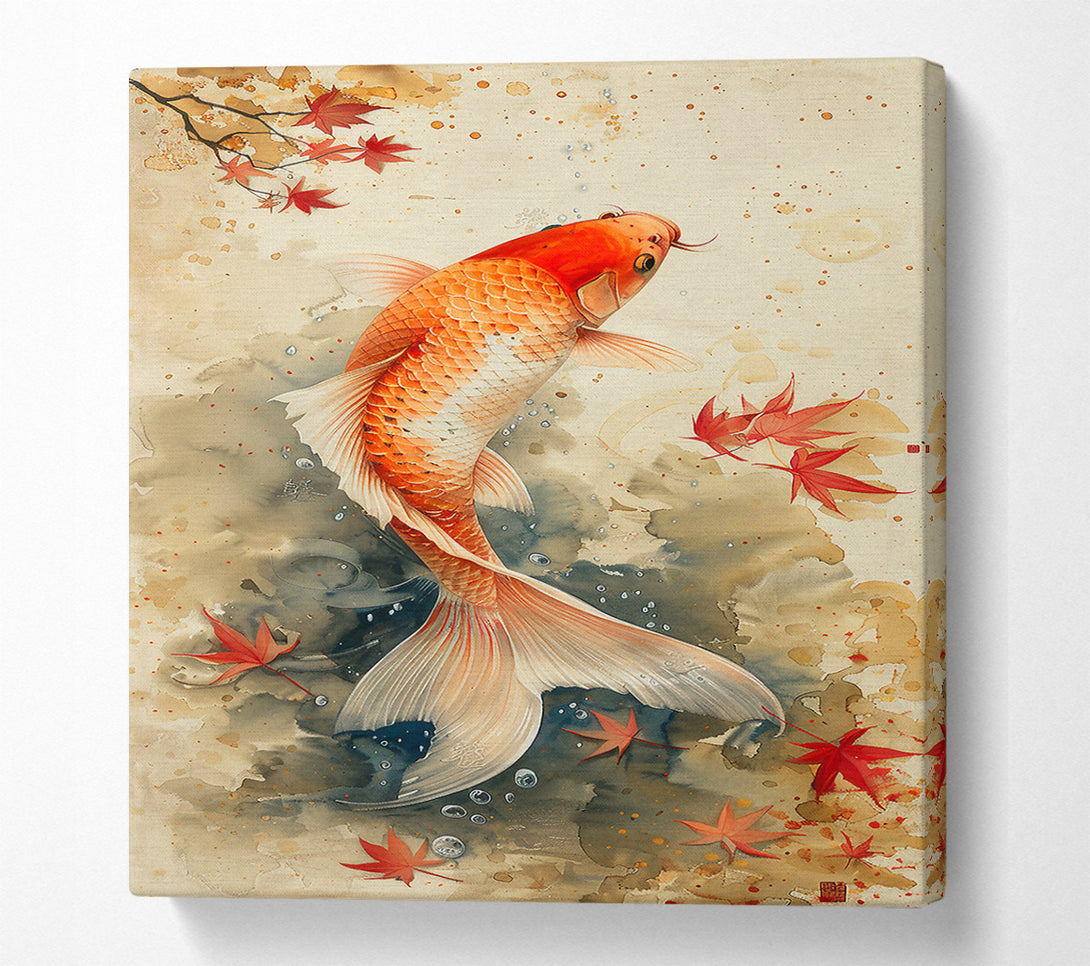  A Canvas Print of Orange Koi In Fall Canvas Wall Art