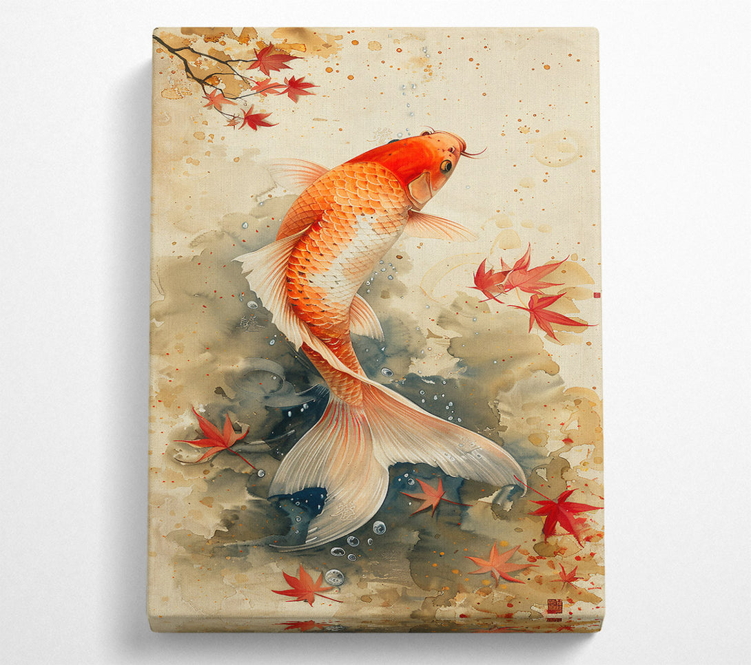  A Canvas Print of Orange Koi In Fall Canvas Wall Art