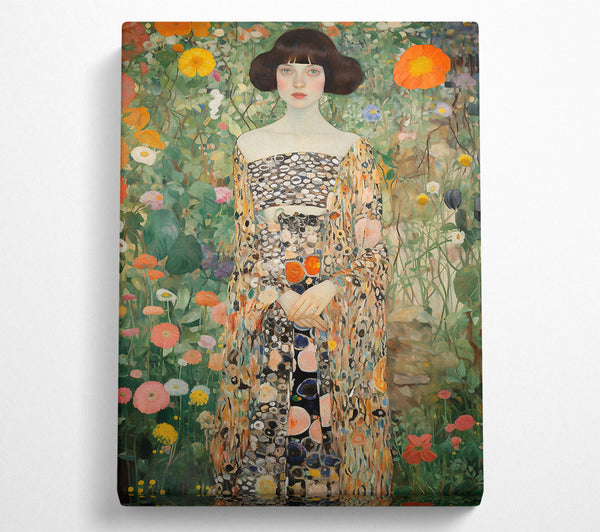  A Canvas Print of Girl In Blooming Garden Klimt Style Canvas Wall Art