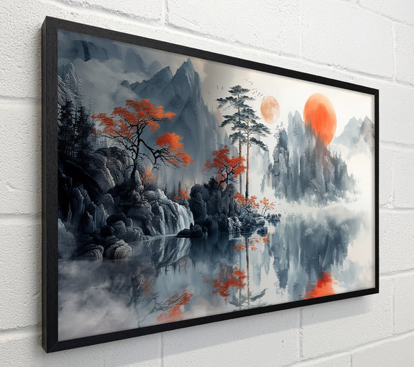 Orange Sky Mountain Reflection