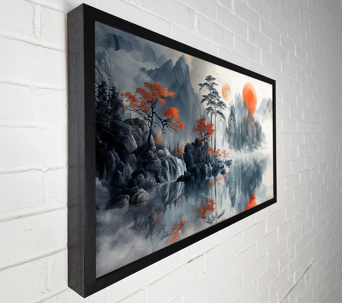  A Canvas Print of Orange Sky Mountain Reflection Canvas Art