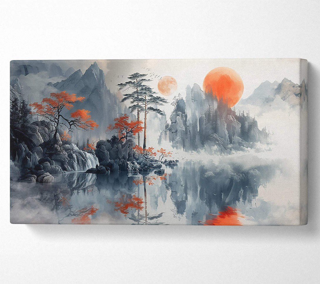  A Canvas Print of Orange Sky Mountain Reflection Canvas Art
