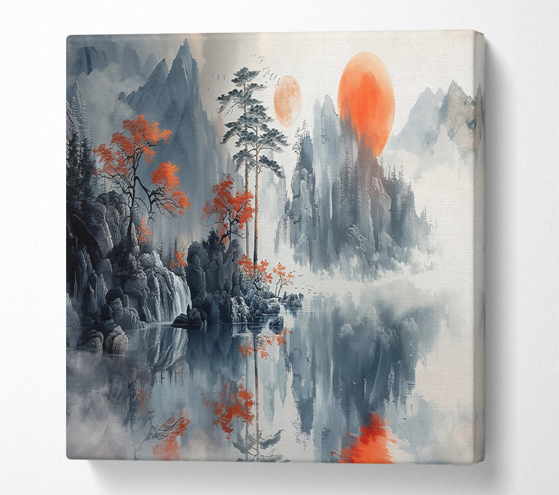  A Canvas Print of Orange Sky Mountain Reflection Canvas Art