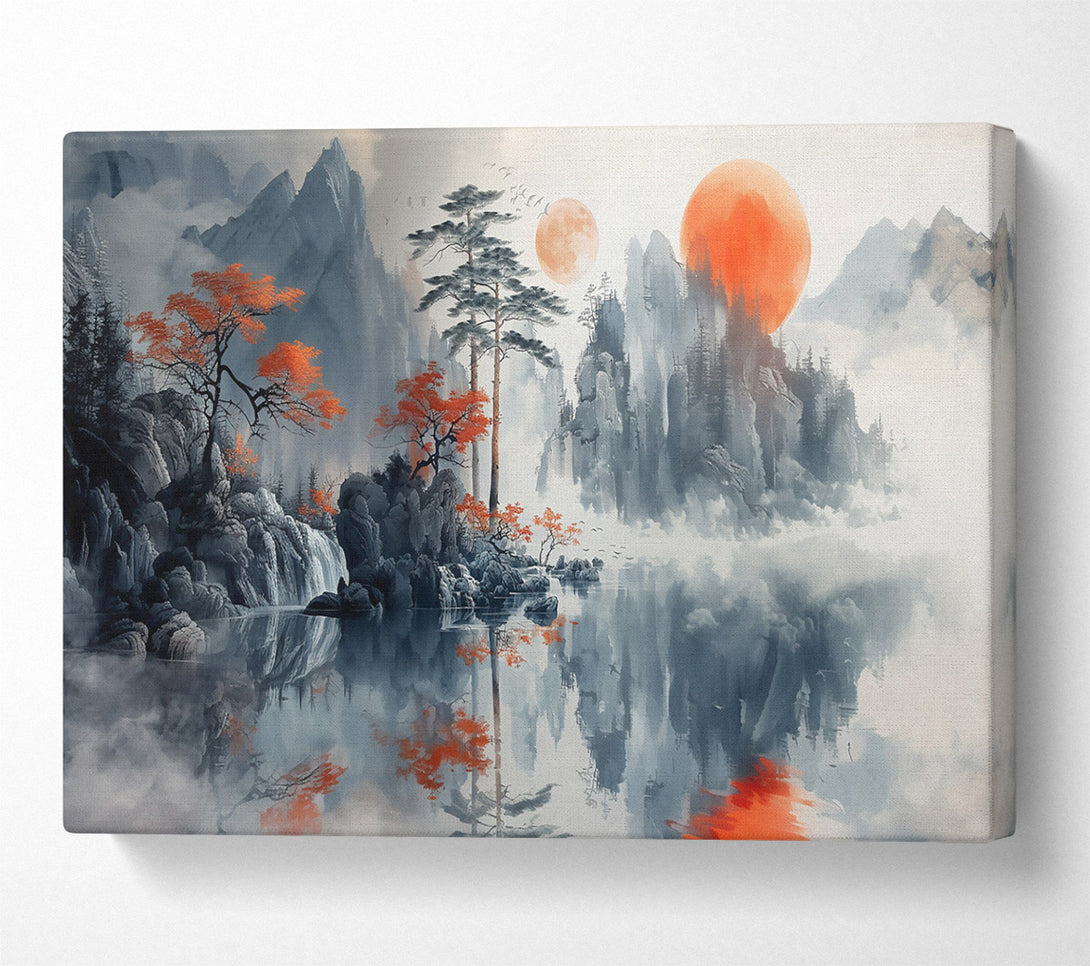  A Canvas Print of Orange Sky Mountain Reflection Canvas Art