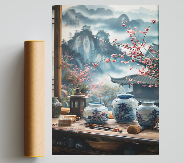 Blue Vases And Blossoms Giclee Print