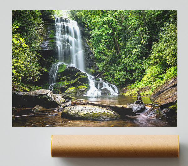 Green Waterfall Serene Print