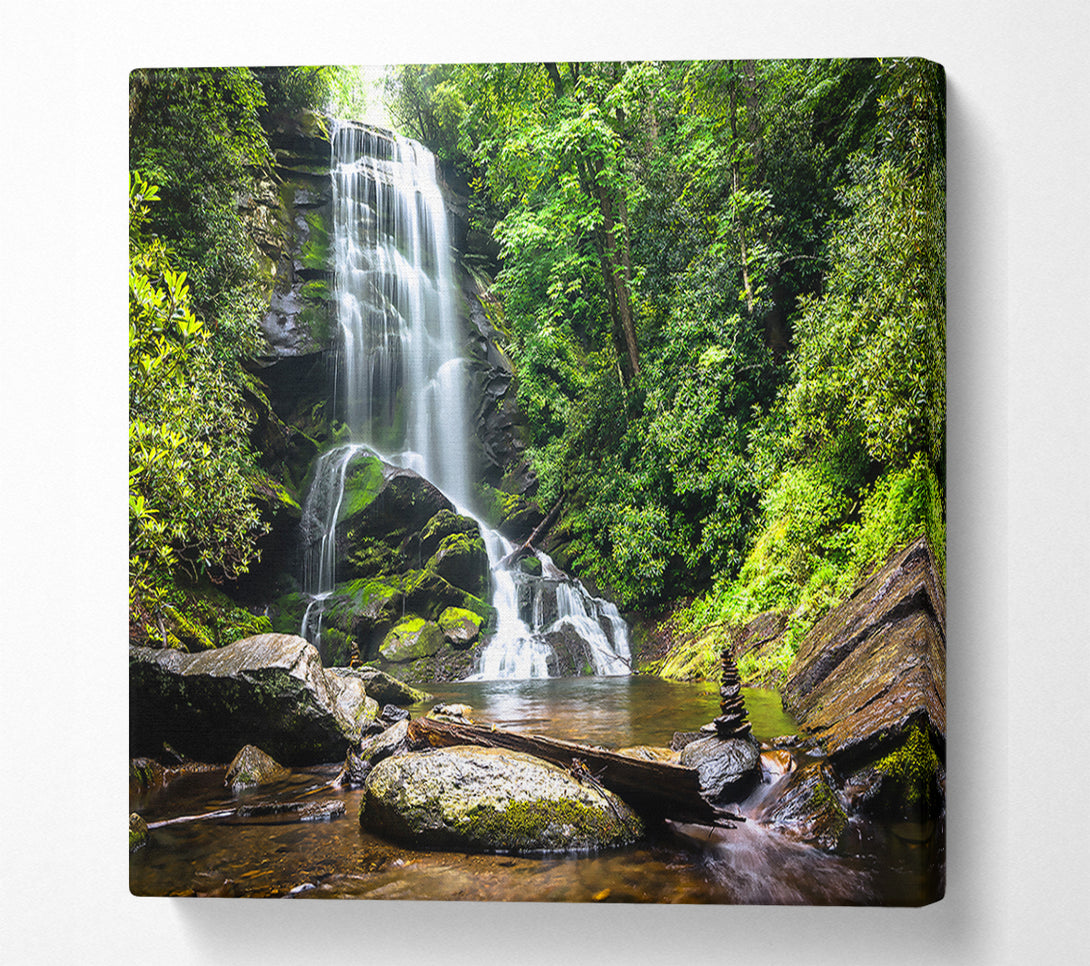  A Canvas Print of Green Waterfall Serene Canvas Art