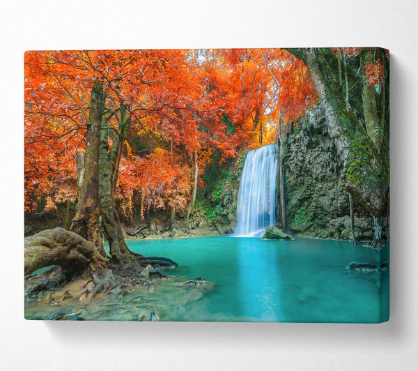  A Canvas Print of Autumn'S Teal Waterfall Canvas Art