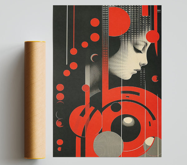 Girl Red Circle Shapes Print