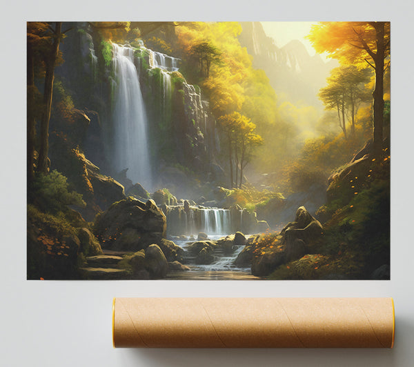 Golden Waterfall Stream Print