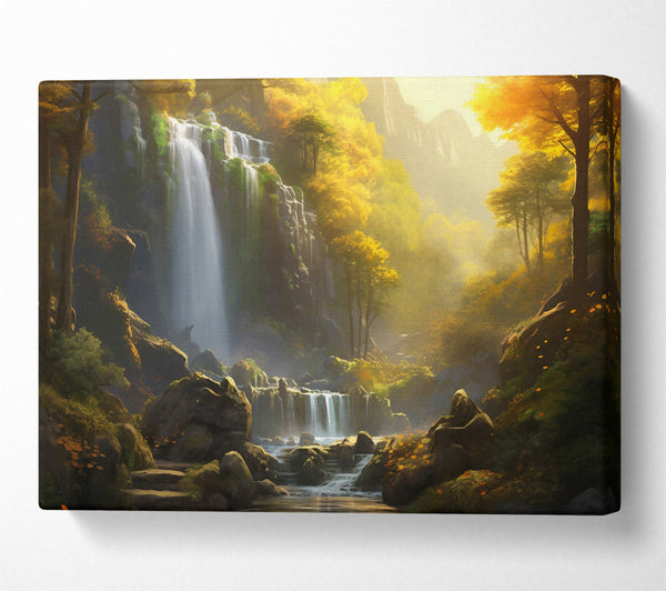  A Canvas Print of Golden Waterfall Stream Canvas Print