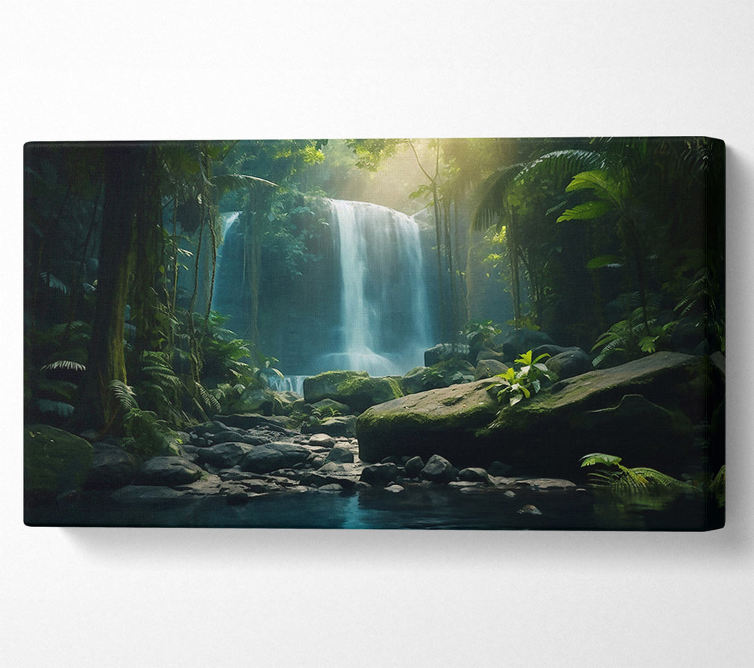 A Canvas Print of Emerald Waterfall Retreat Canvas Art