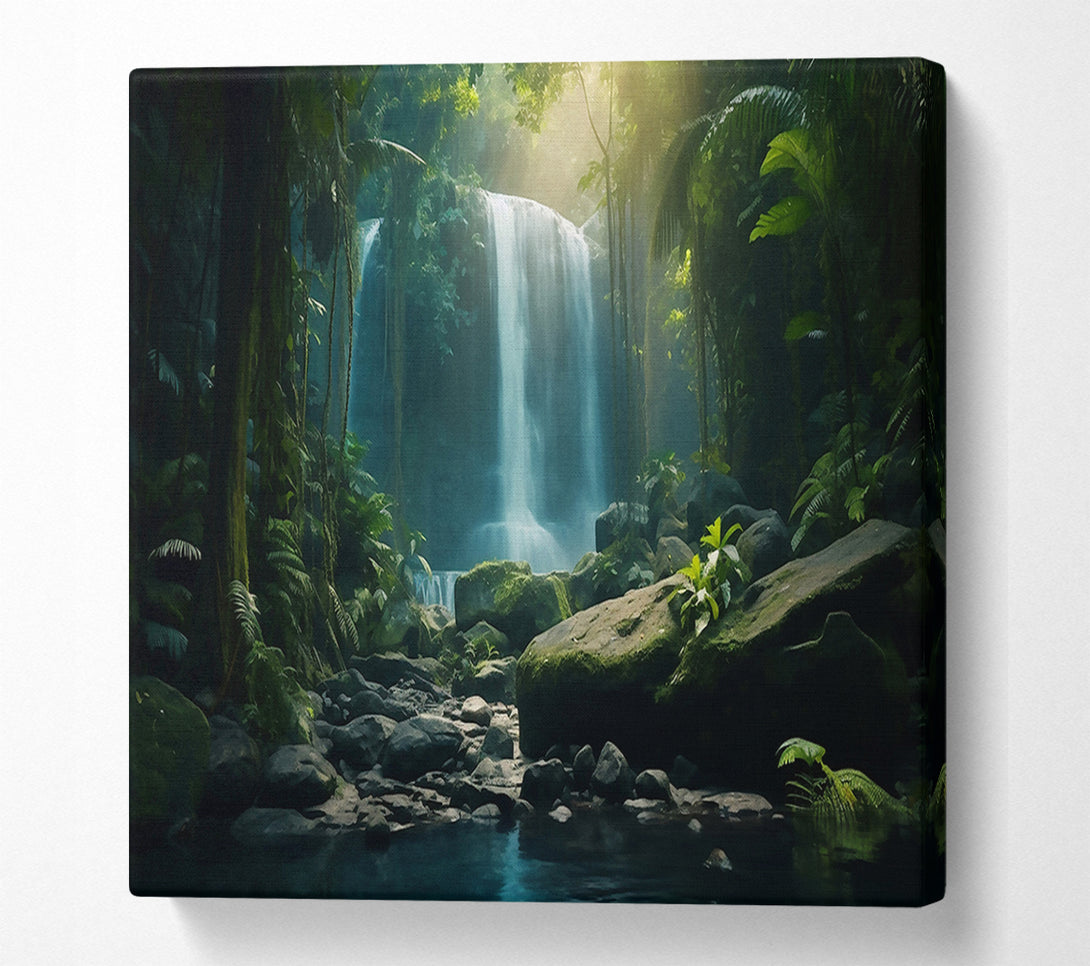  A Canvas Print of Emerald Waterfall Retreat Canvas Art