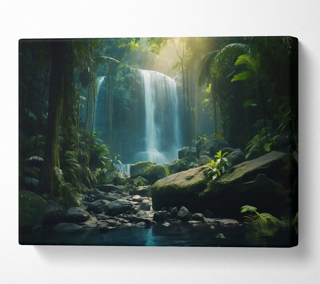  A Canvas Print of Emerald Waterfall Retreat Canvas Art